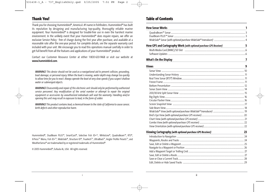 Humminbird 531438-1_A User Manual | Page 2 / 59