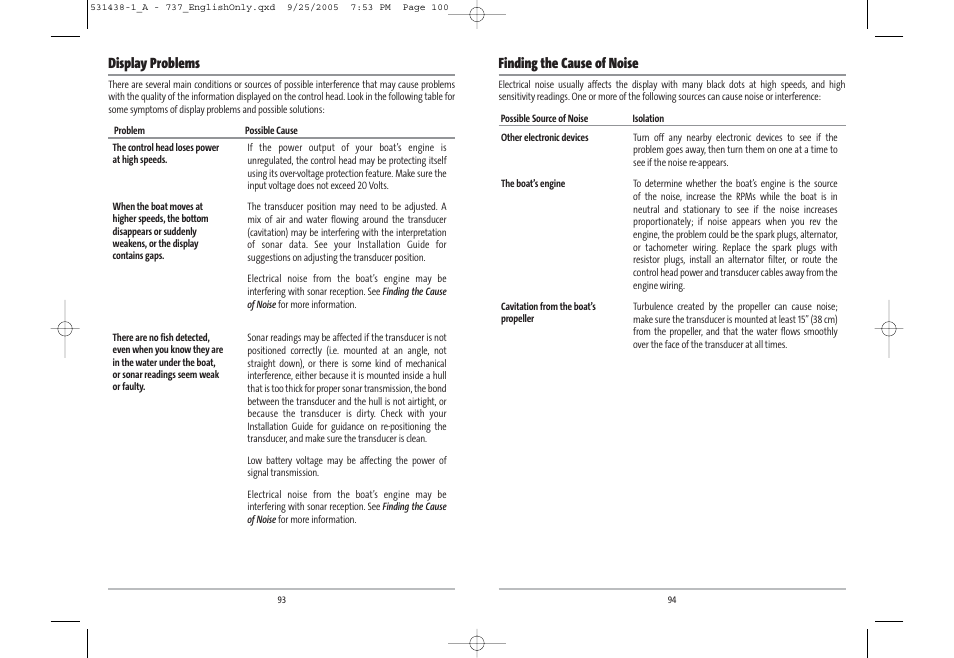 Display problems, Finding the cause of noise | Humminbird 531438-1_A User Manual | Page 51 / 59