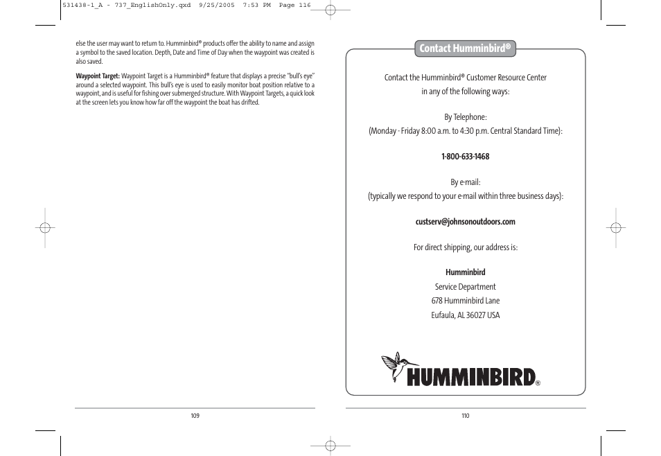 Contact humminbird | Humminbird 531438-1_A User Manual | Page 59 / 59