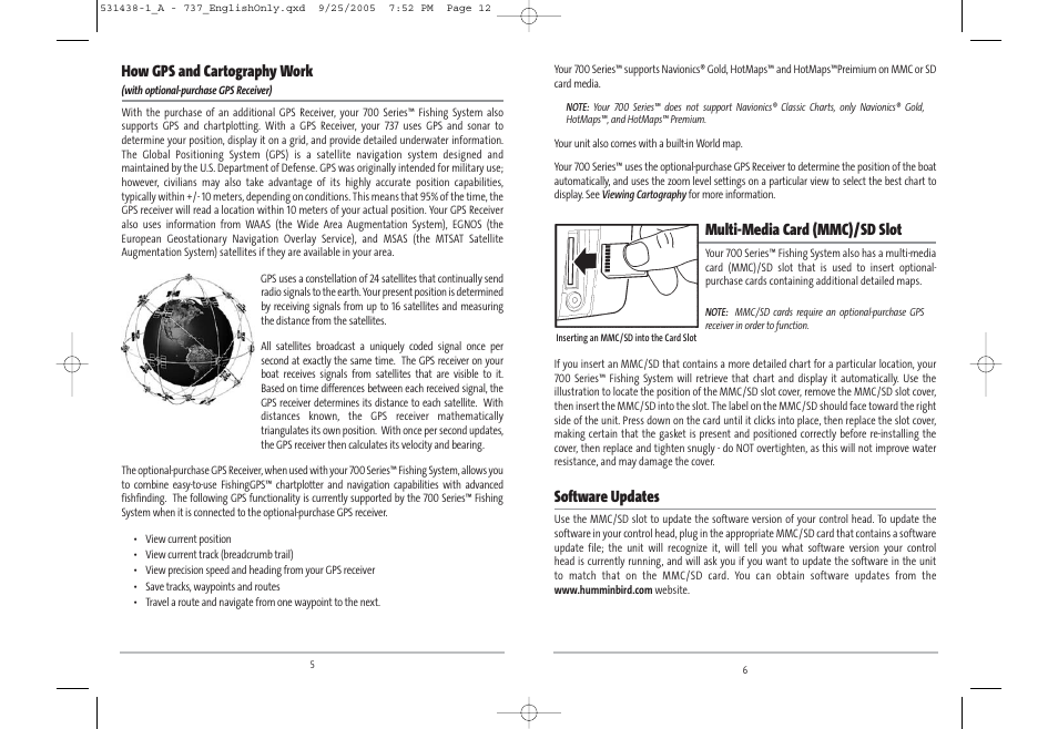 Multi-media card (mmc)/sd slot, Software updates, How gps and cartography work | Humminbird 531438-1_A User Manual | Page 7 / 59