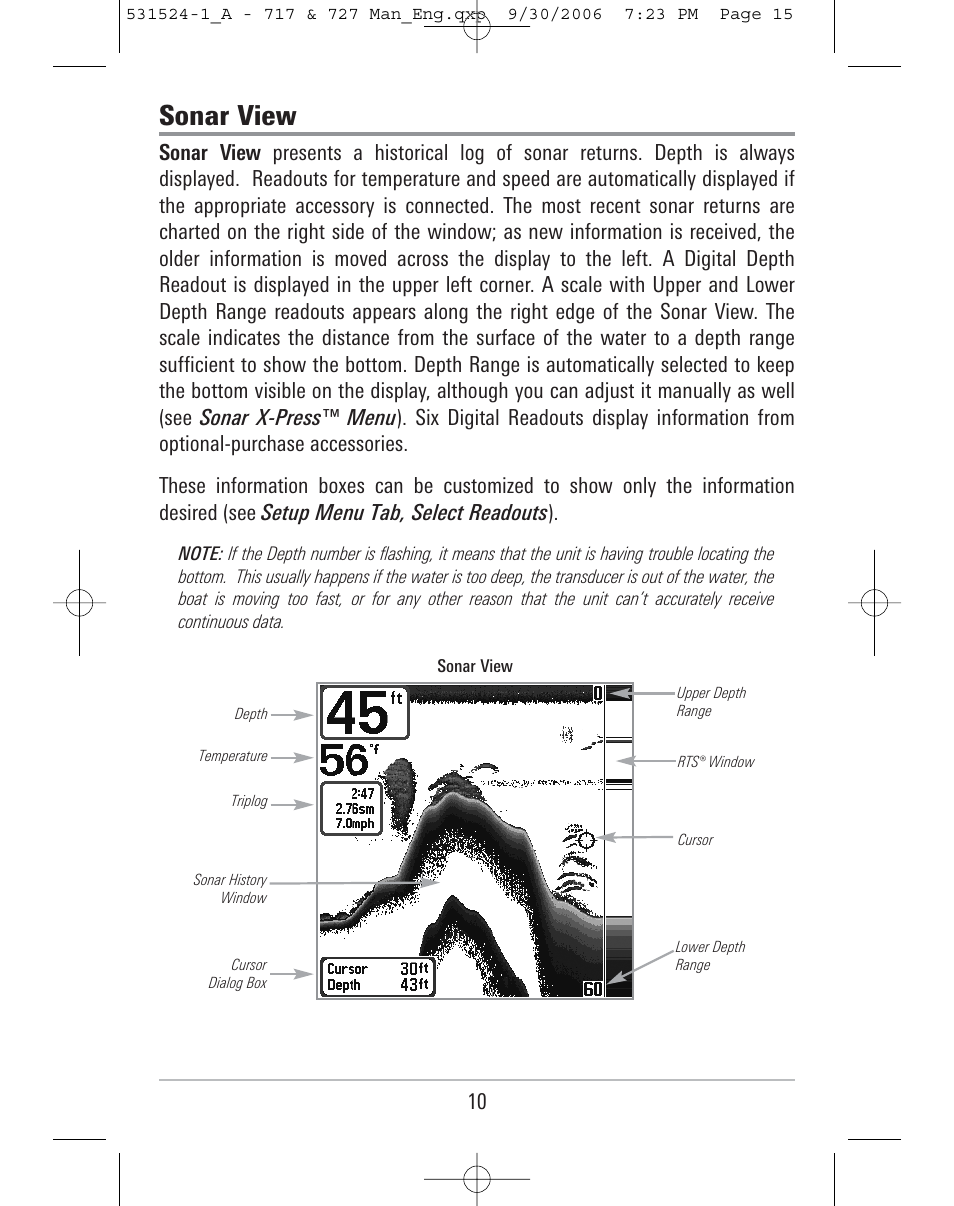Sonar view | Humminbird 727 User Manual | Page 15 / 96