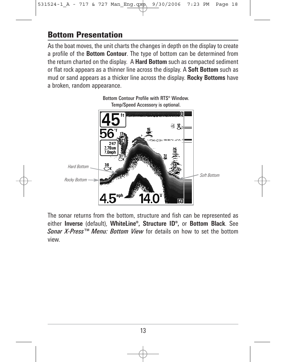 Bottom presentation | Humminbird 727 User Manual | Page 18 / 96