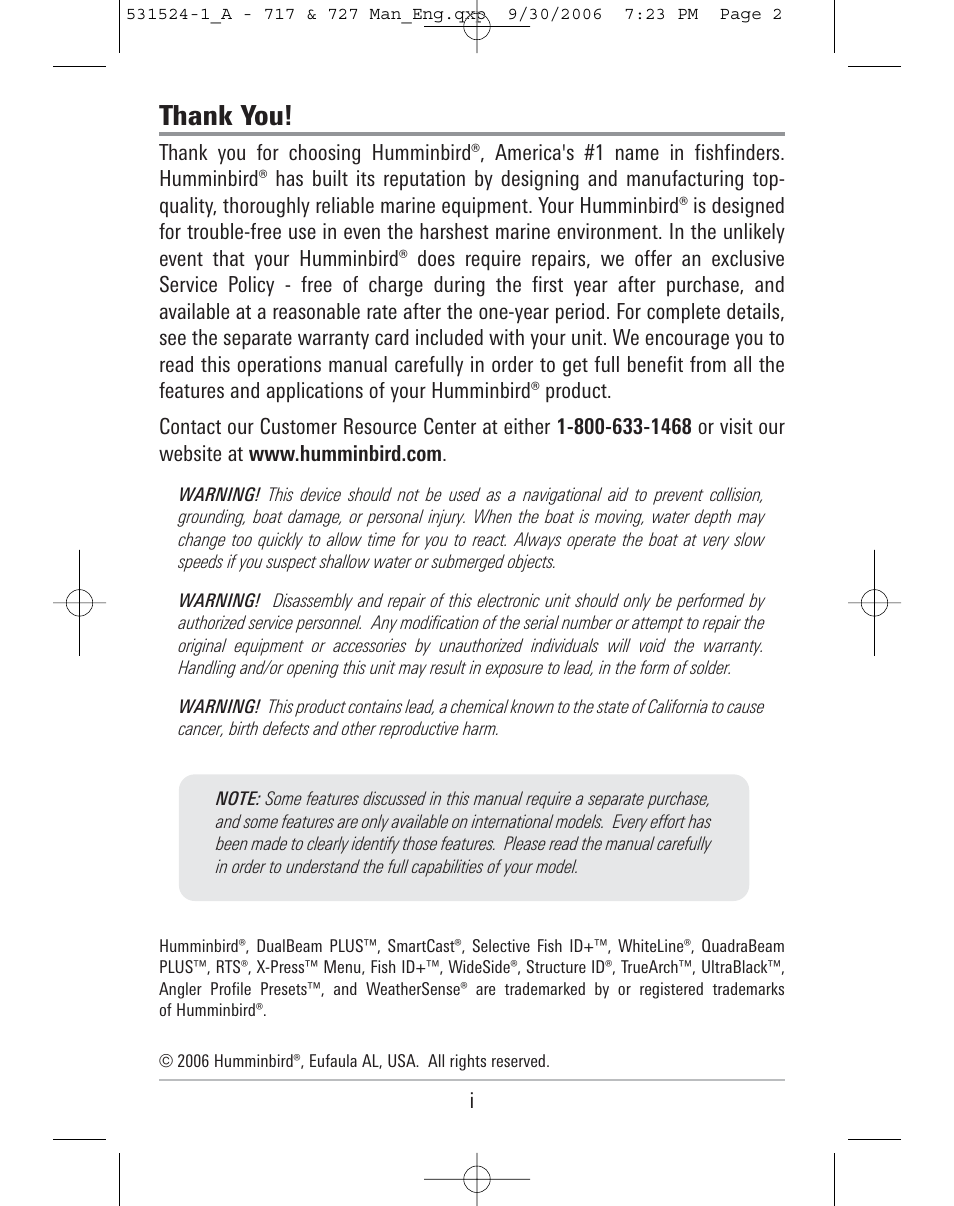 Humminbird 727 User Manual | Page 2 / 96