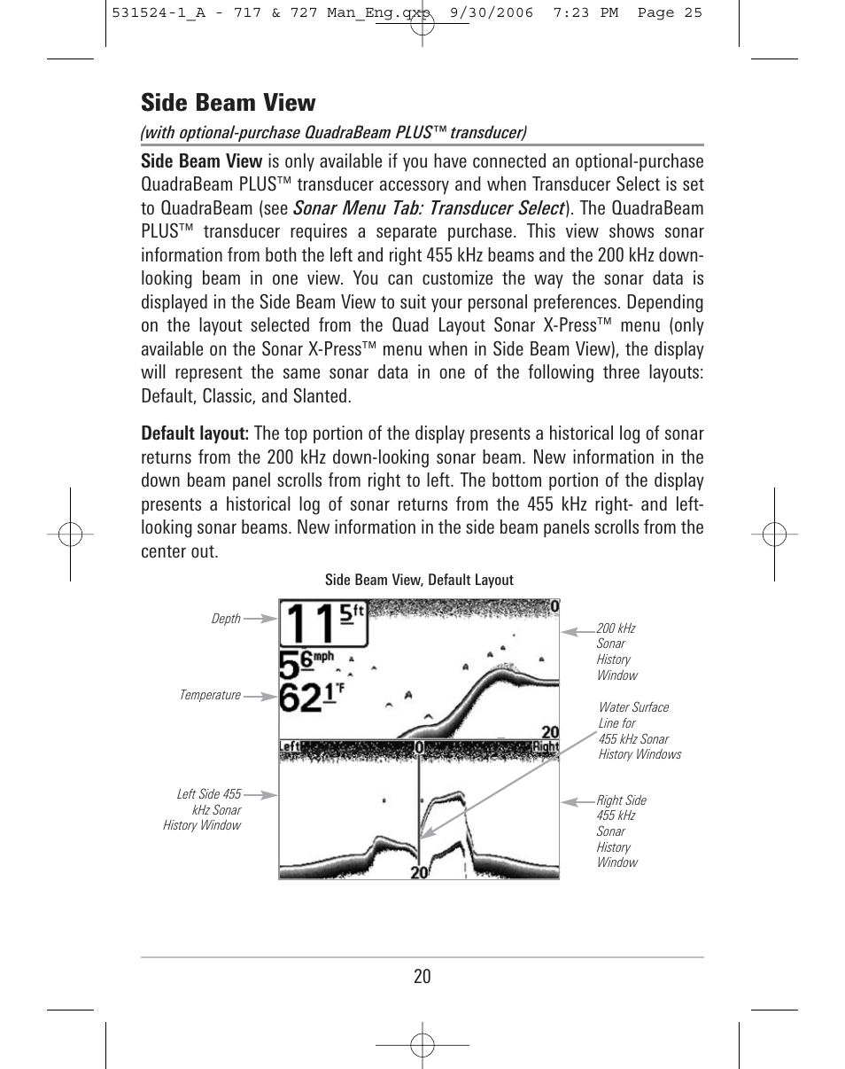 Side beam view | Humminbird 727 User Manual | Page 25 / 96