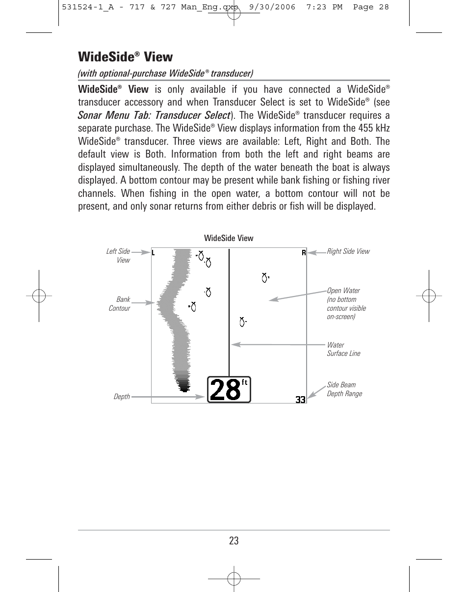 Wideside® view | Humminbird 727 User Manual | Page 28 / 96