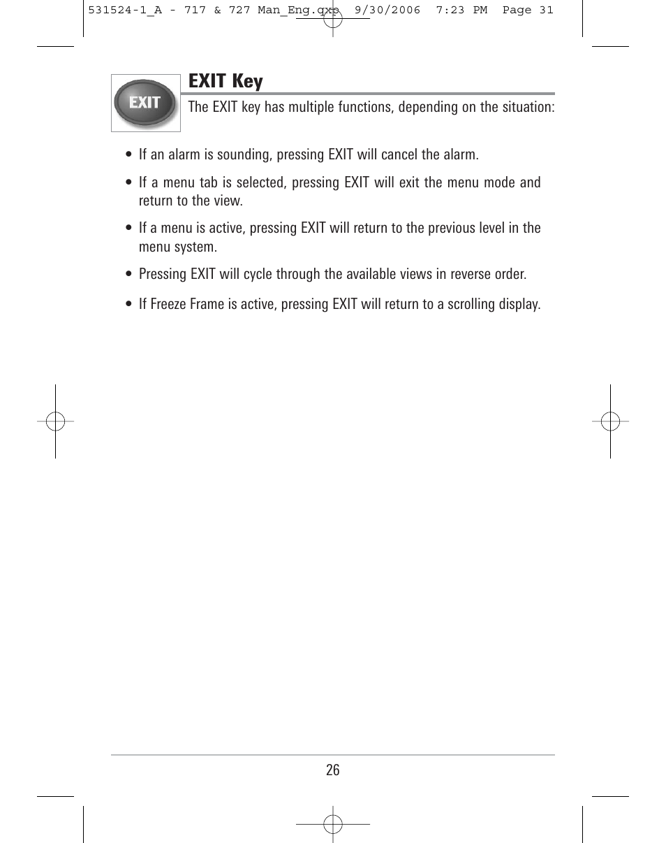 Exit key | Humminbird 727 User Manual | Page 31 / 96