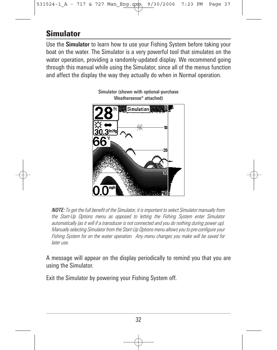 Simulator | Humminbird 727 User Manual | Page 37 / 96