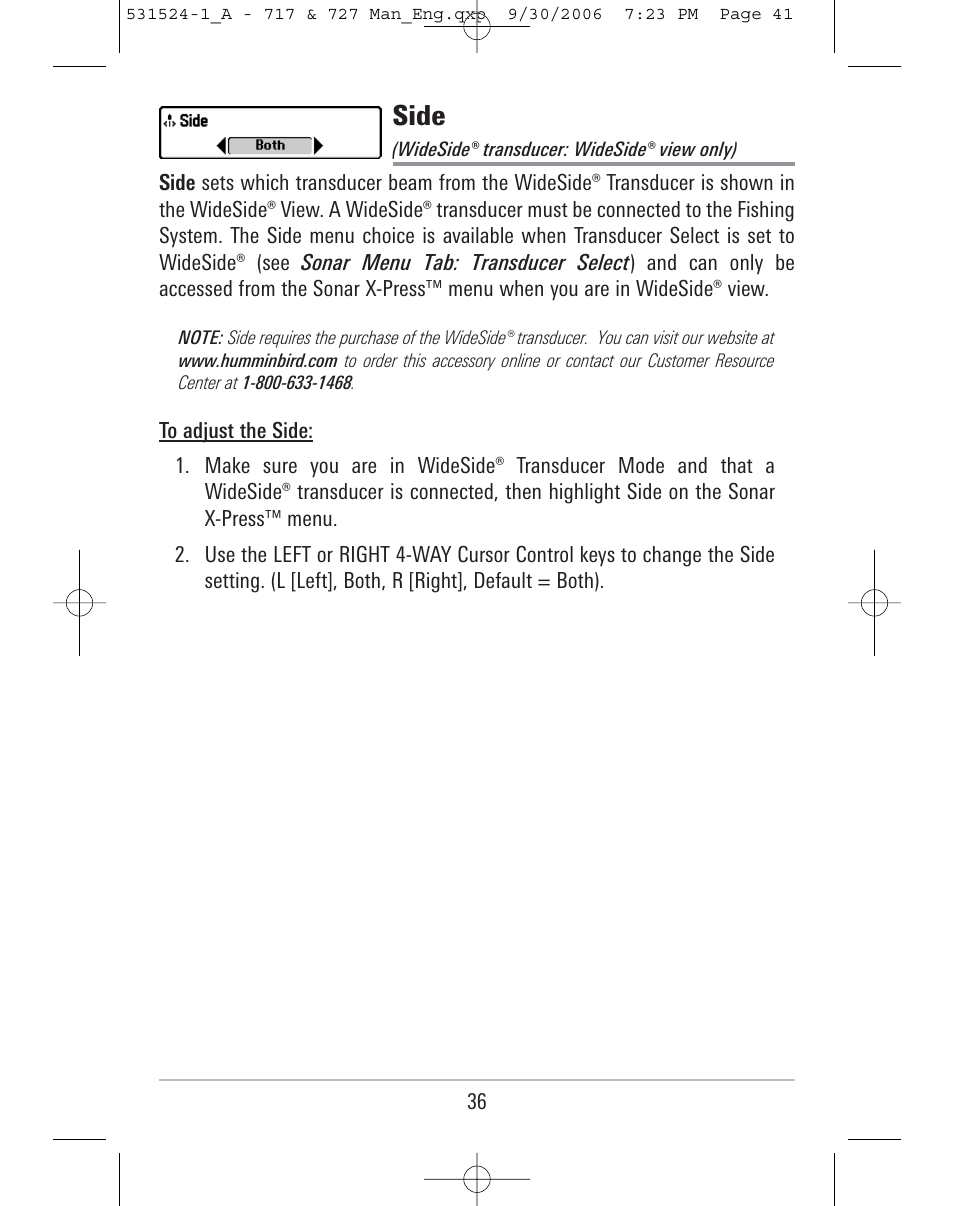 Side | Humminbird 727 User Manual | Page 41 / 96