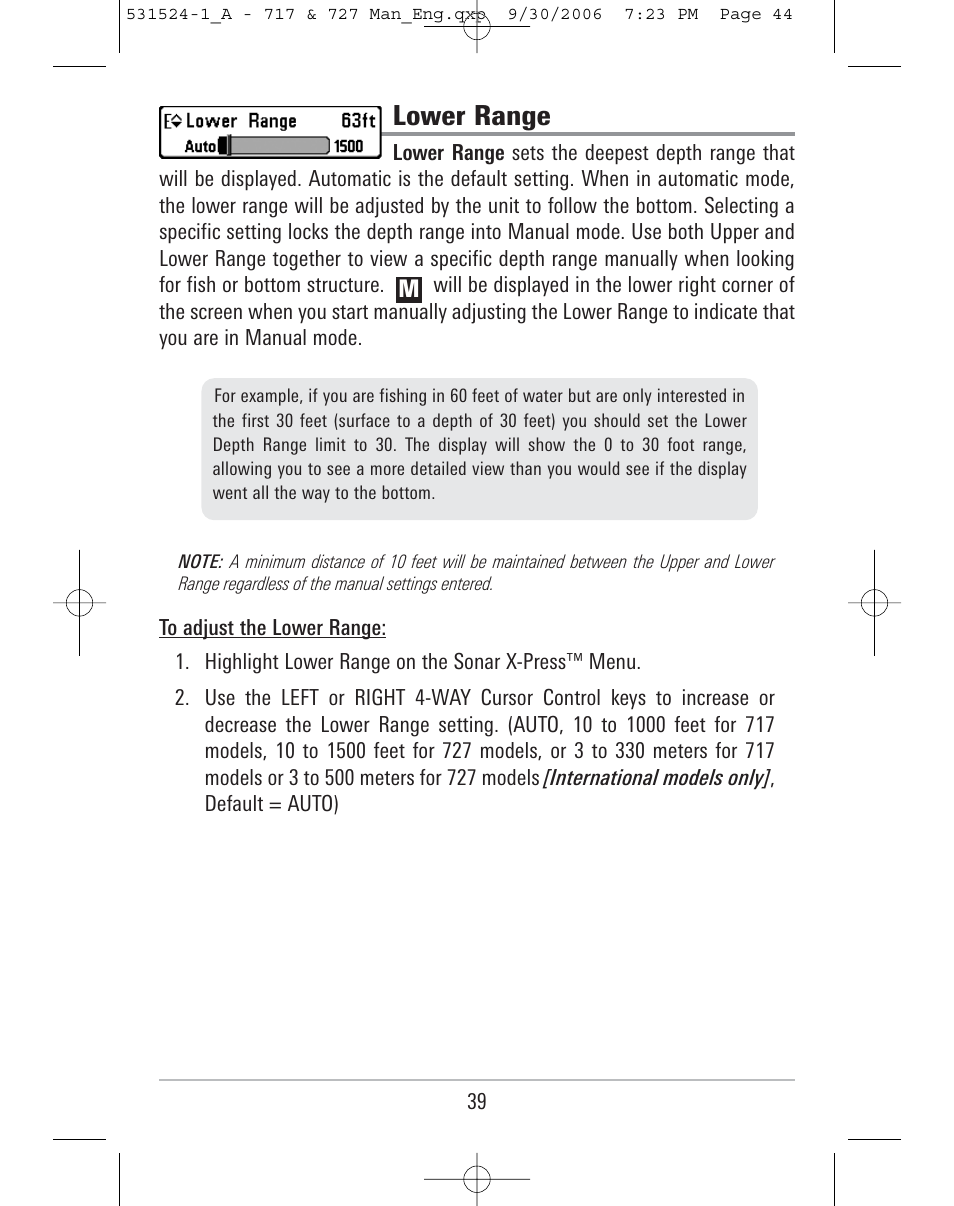 Lower range | Humminbird 727 User Manual | Page 44 / 96