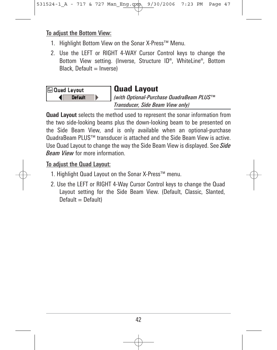 Quad layout | Humminbird 727 User Manual | Page 47 / 96
