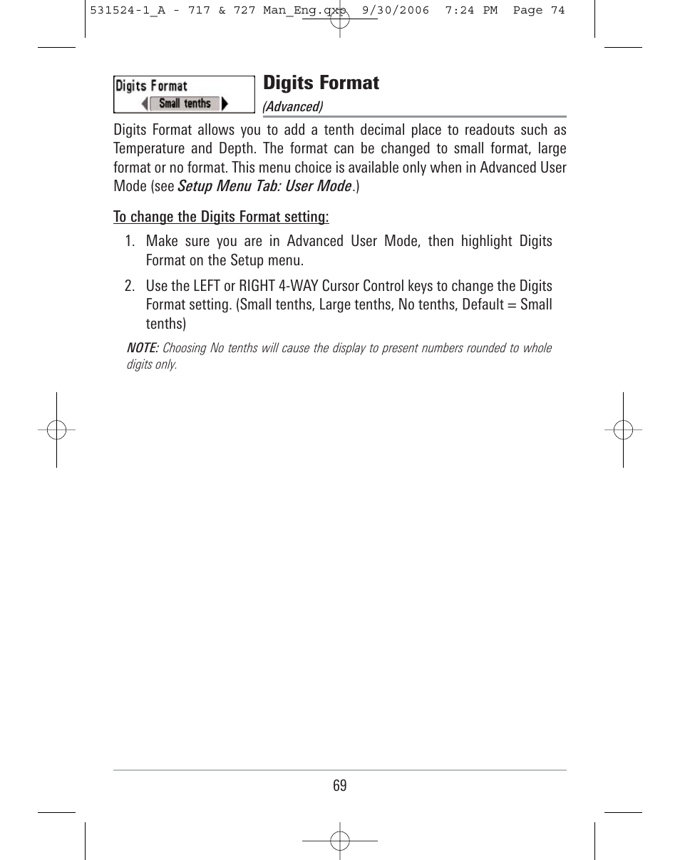 Digits format | Humminbird 727 User Manual | Page 74 / 96