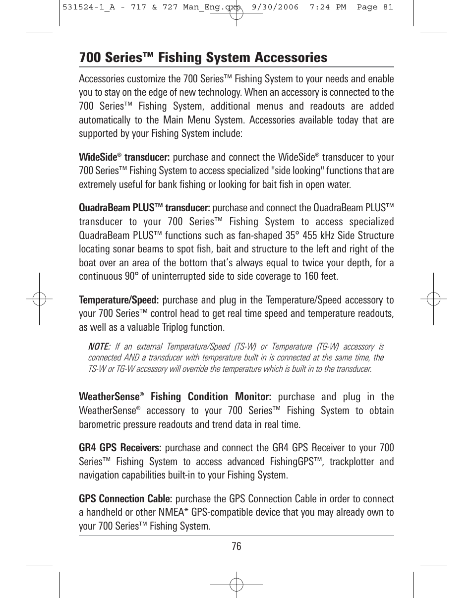 700 series™ fishing system accessories | Humminbird 727 User Manual | Page 81 / 96