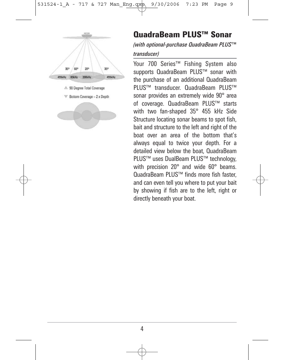 Quadrabeam plus™ sonar | Humminbird 727 User Manual | Page 9 / 96