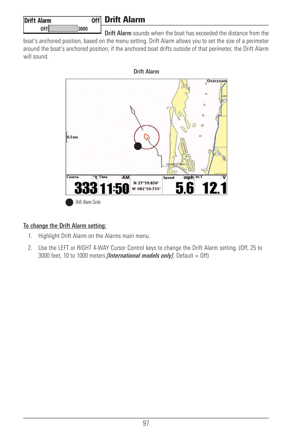 Drift alarm | Humminbird 1155C User Manual | Page 105 / 129