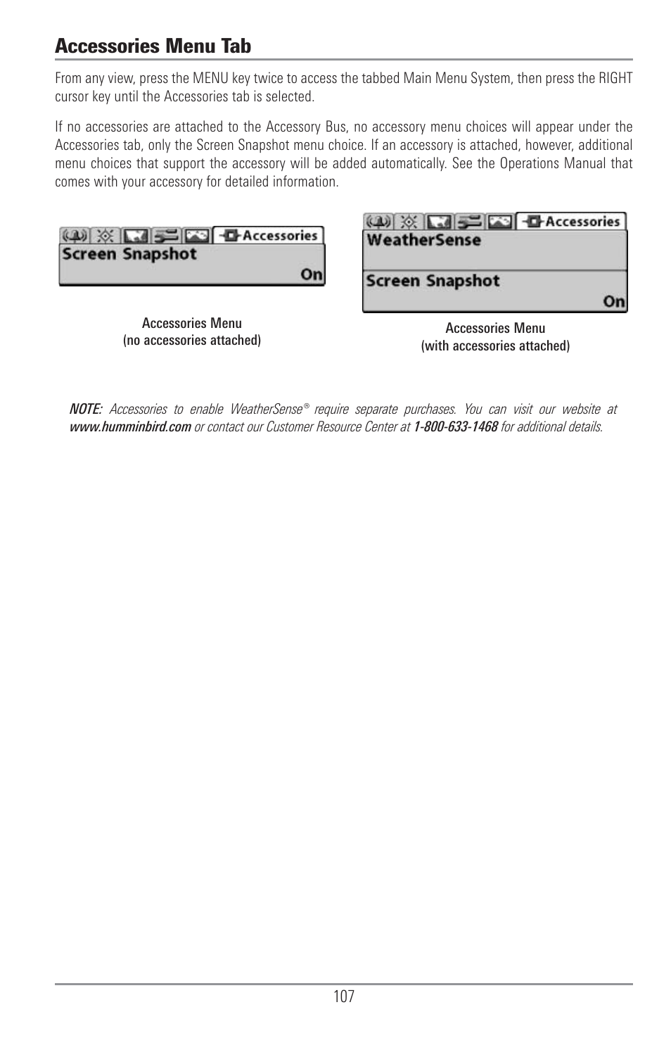 Accessories menu tab | Humminbird 1155C User Manual | Page 115 / 129