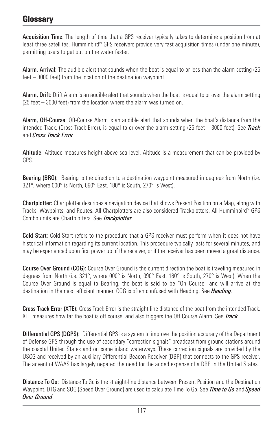 Glossary | Humminbird 1155C User Manual | Page 125 / 129