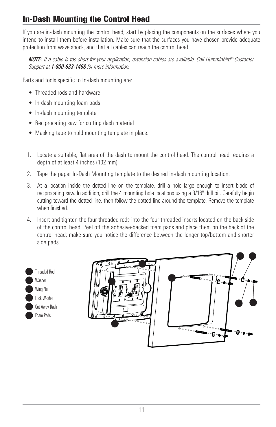 In-dash mounting the control head | Humminbird 1155C User Manual | Page 19 / 129