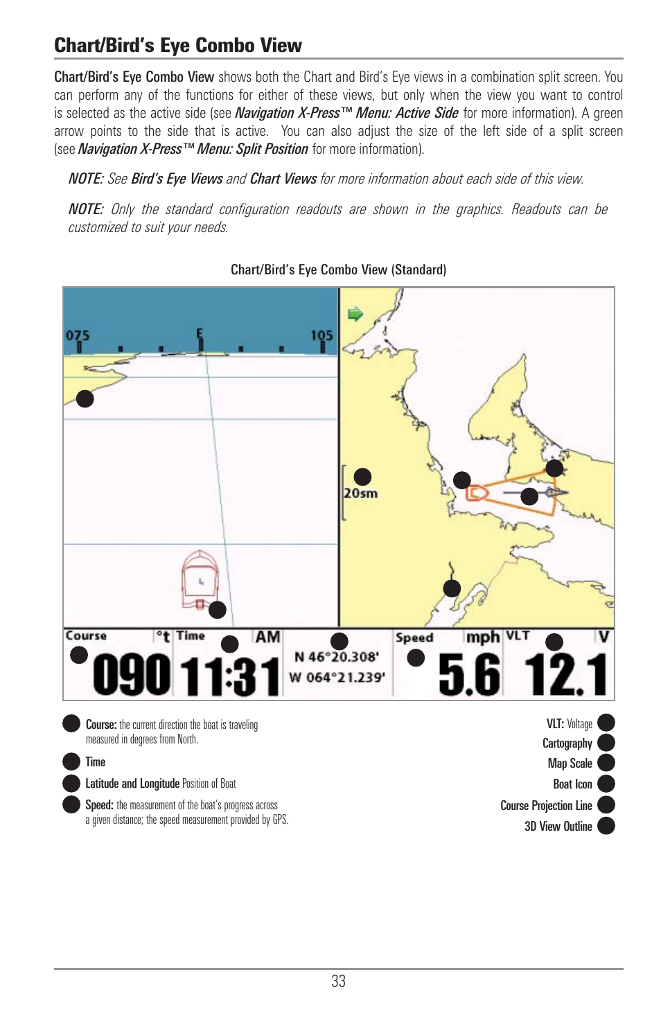 Chart/bird’s eye combo view | Humminbird 1155C User Manual | Page 41 / 129