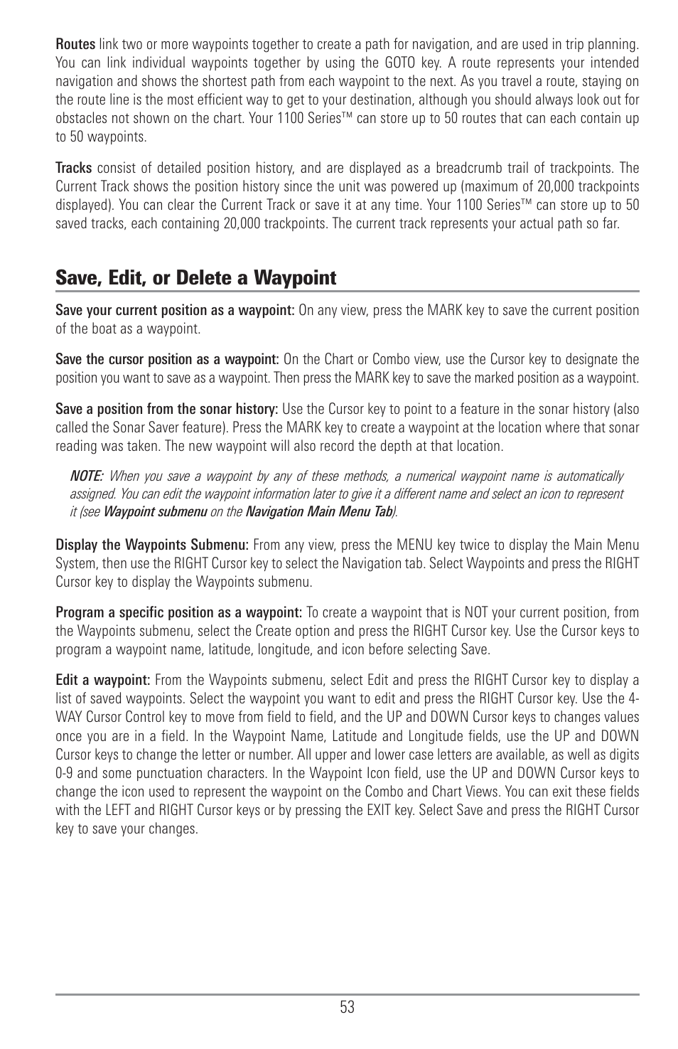 Save, edit, or delete a waypoint | Humminbird 1155C User Manual | Page 61 / 129