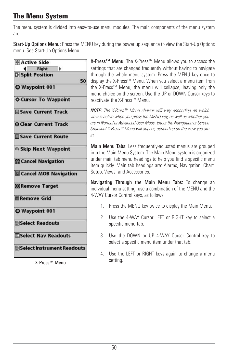 The menu system | Humminbird 1155C User Manual | Page 68 / 129