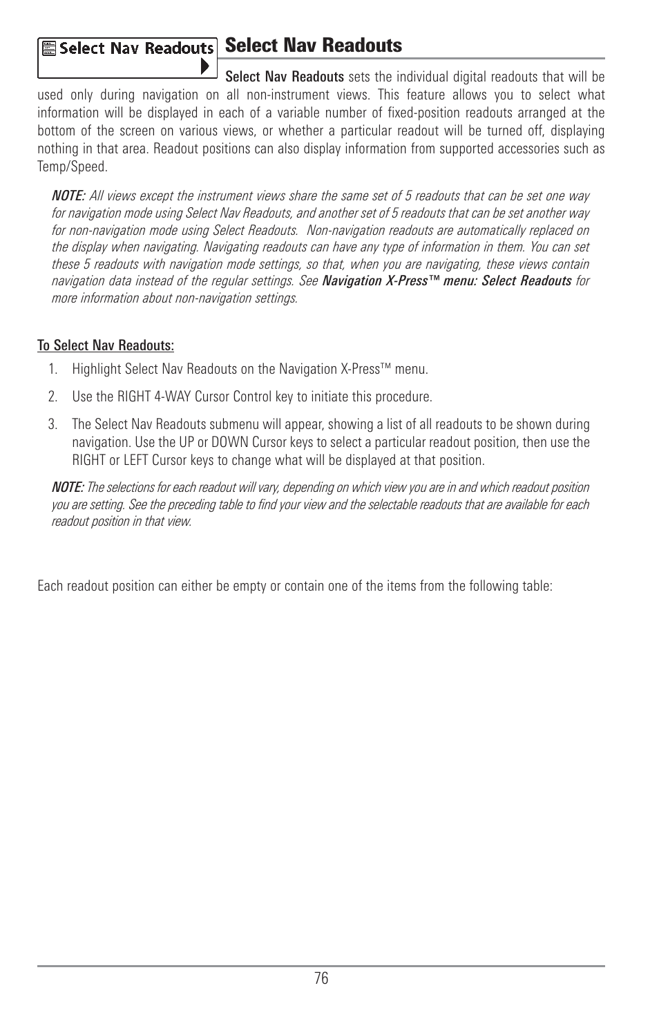 Select nav readouts | Humminbird 1155C User Manual | Page 84 / 129