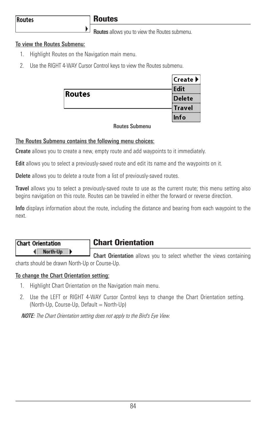 Routes, Chart orientation | Humminbird 1155C User Manual | Page 92 / 129