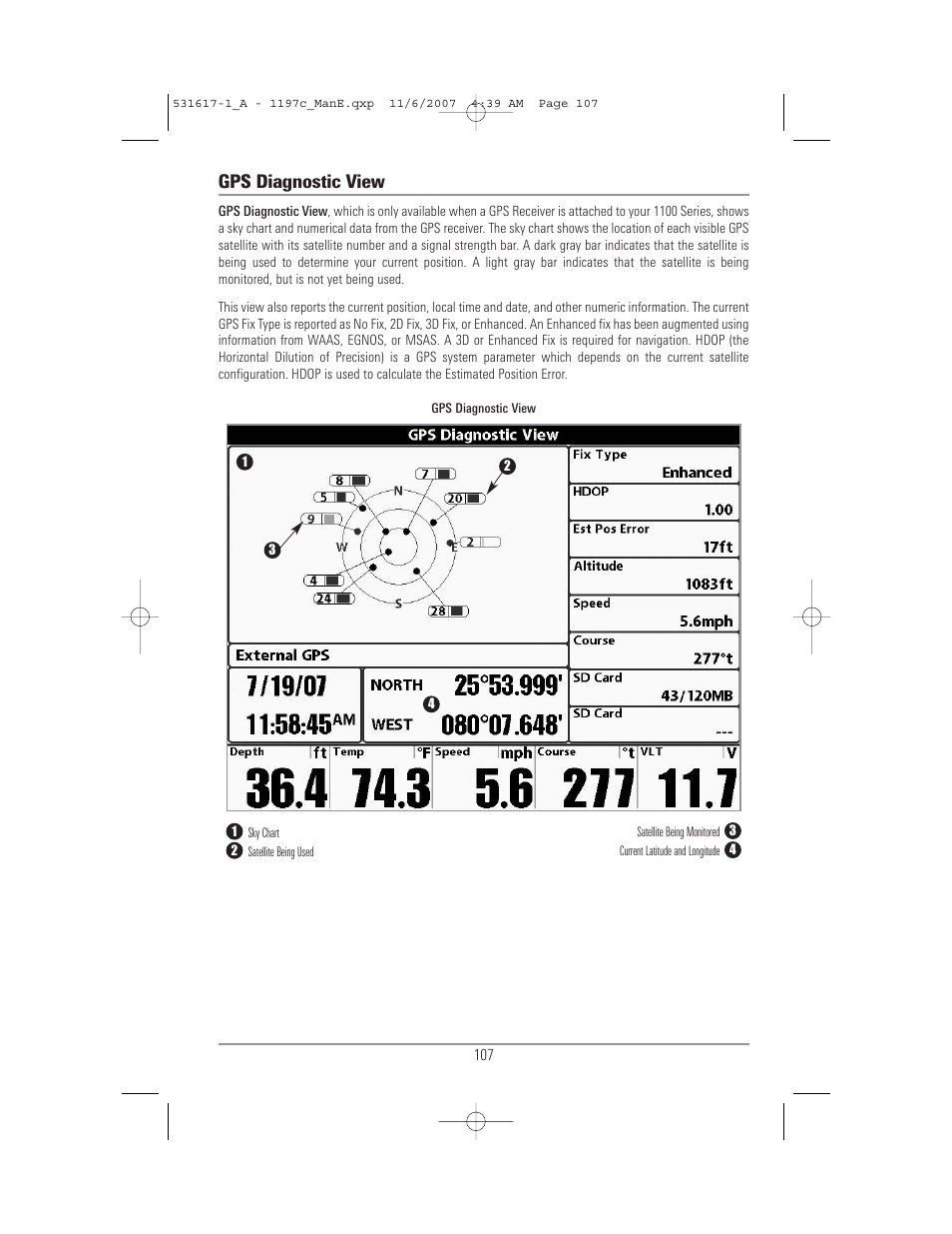 Gps diagnostic view | Humminbird 1197C SI User Manual | Page 115 / 196