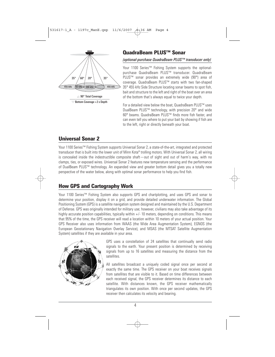 Quadrabeam plus™ sonar, Universal sonar 2, How gps and cartography work | Humminbird 1197C SI User Manual | Page 12 / 196