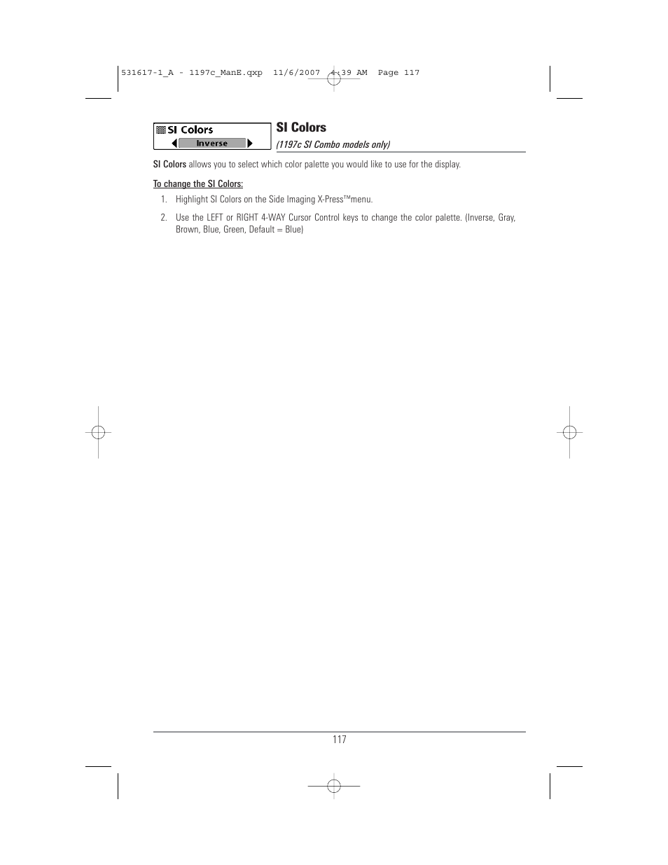 Si colors | Humminbird 1197C SI User Manual | Page 125 / 196