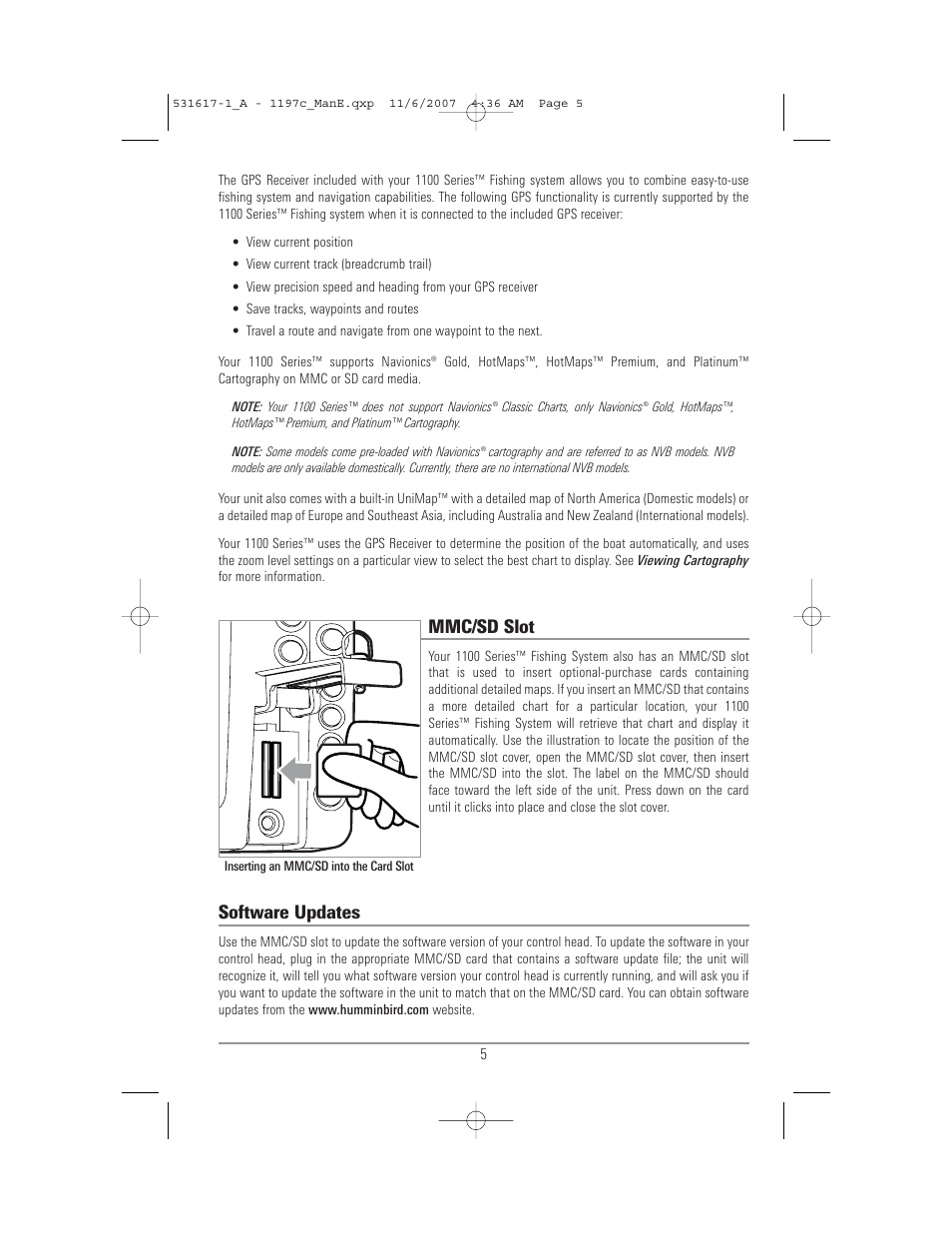 Mmc/sd slot, Software updates | Humminbird 1197C SI User Manual | Page 13 / 196