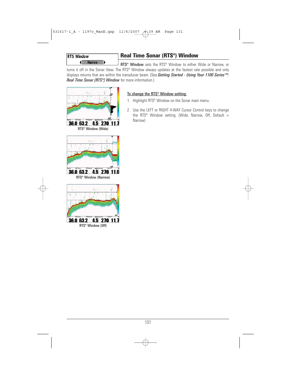 Real time sonar (rts®) window | Humminbird 1197C SI User Manual | Page 139 / 196