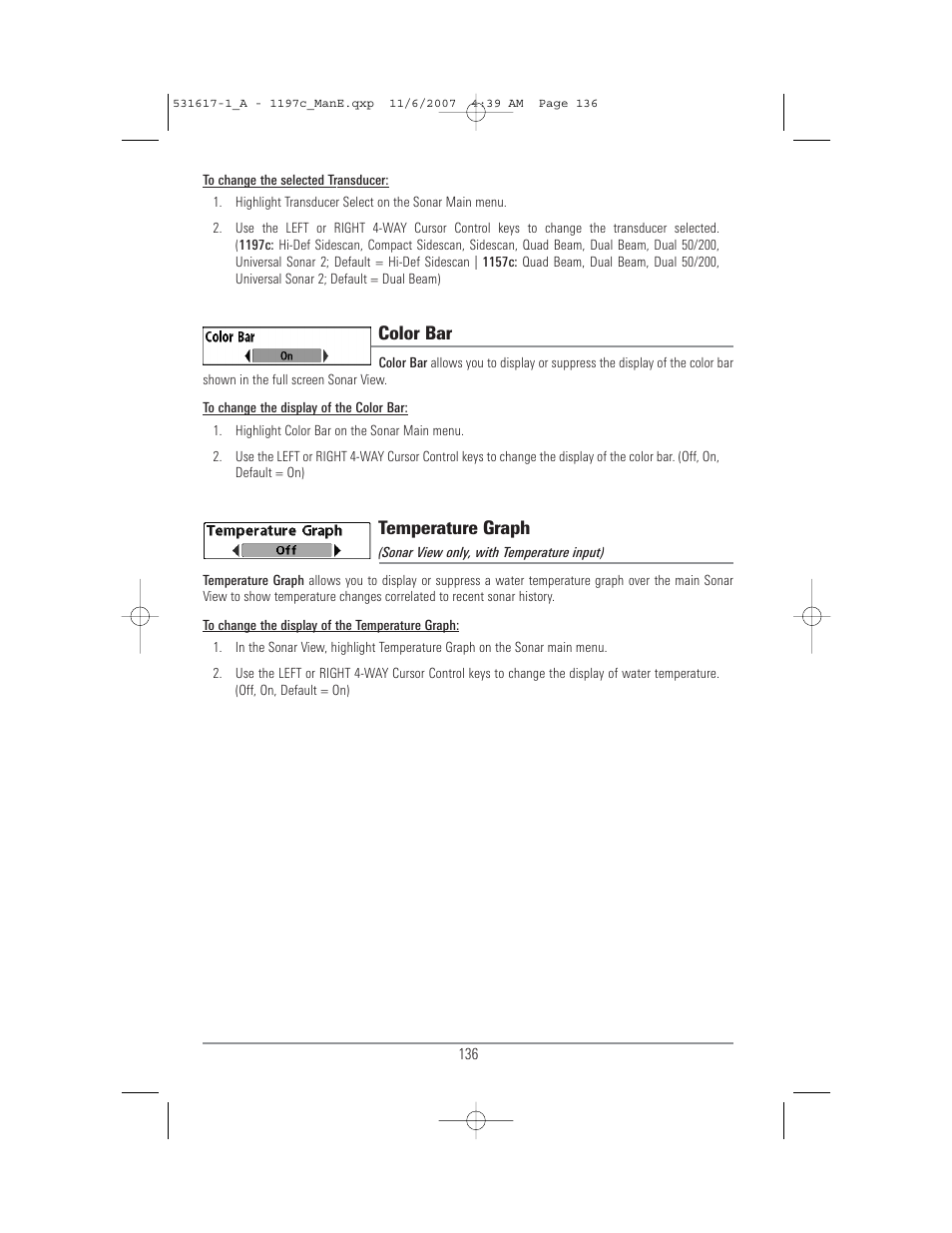 Color bar, Temperature graph | Humminbird 1197C SI User Manual | Page 144 / 196