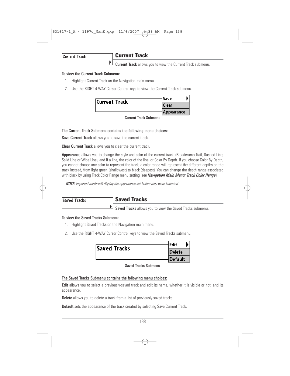 Current track, Saved tracks | Humminbird 1197C SI User Manual | Page 146 / 196