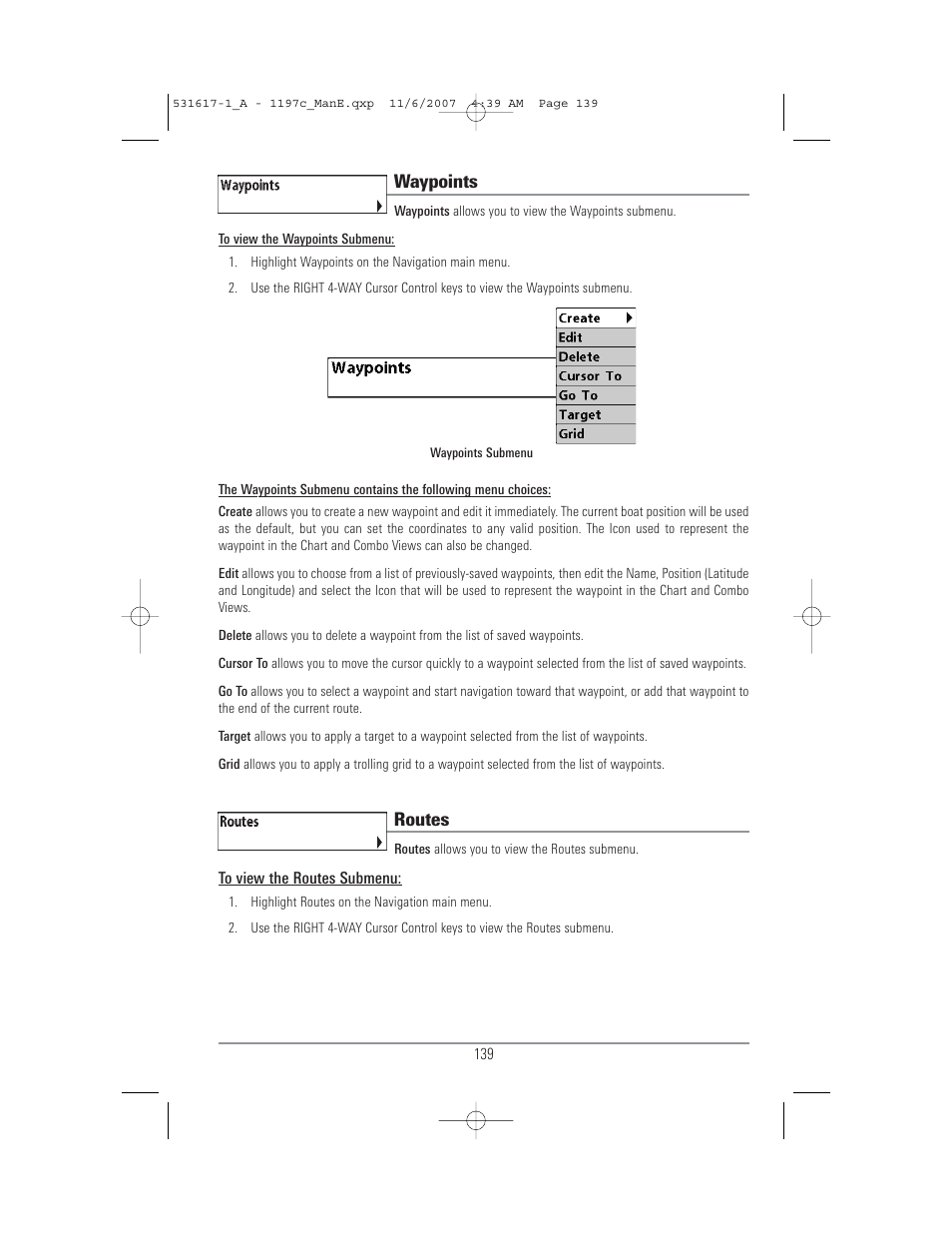 Waypoints, Routes | Humminbird 1197C SI User Manual | Page 147 / 196