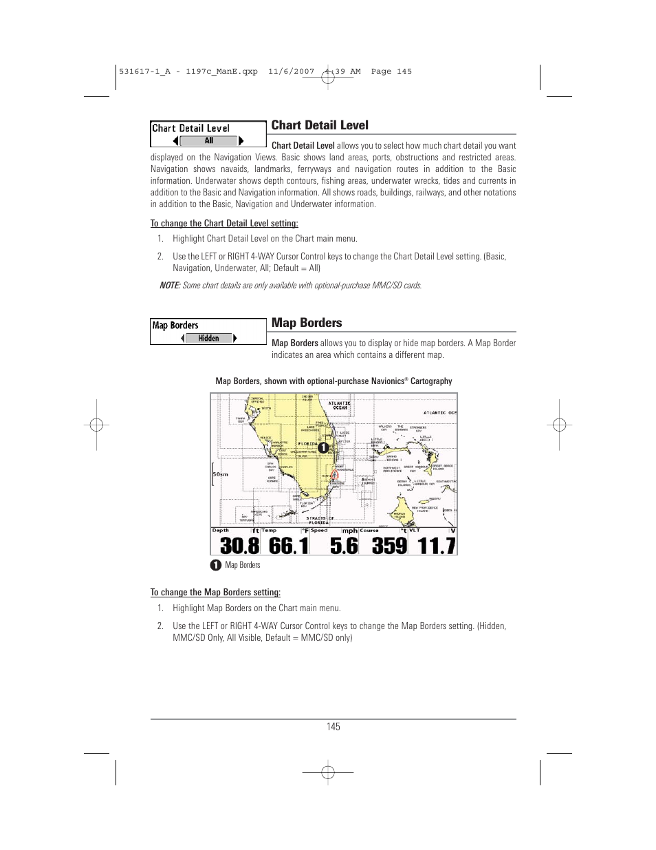 Chart detail level, Map borders | Humminbird 1197C SI User Manual | Page 153 / 196