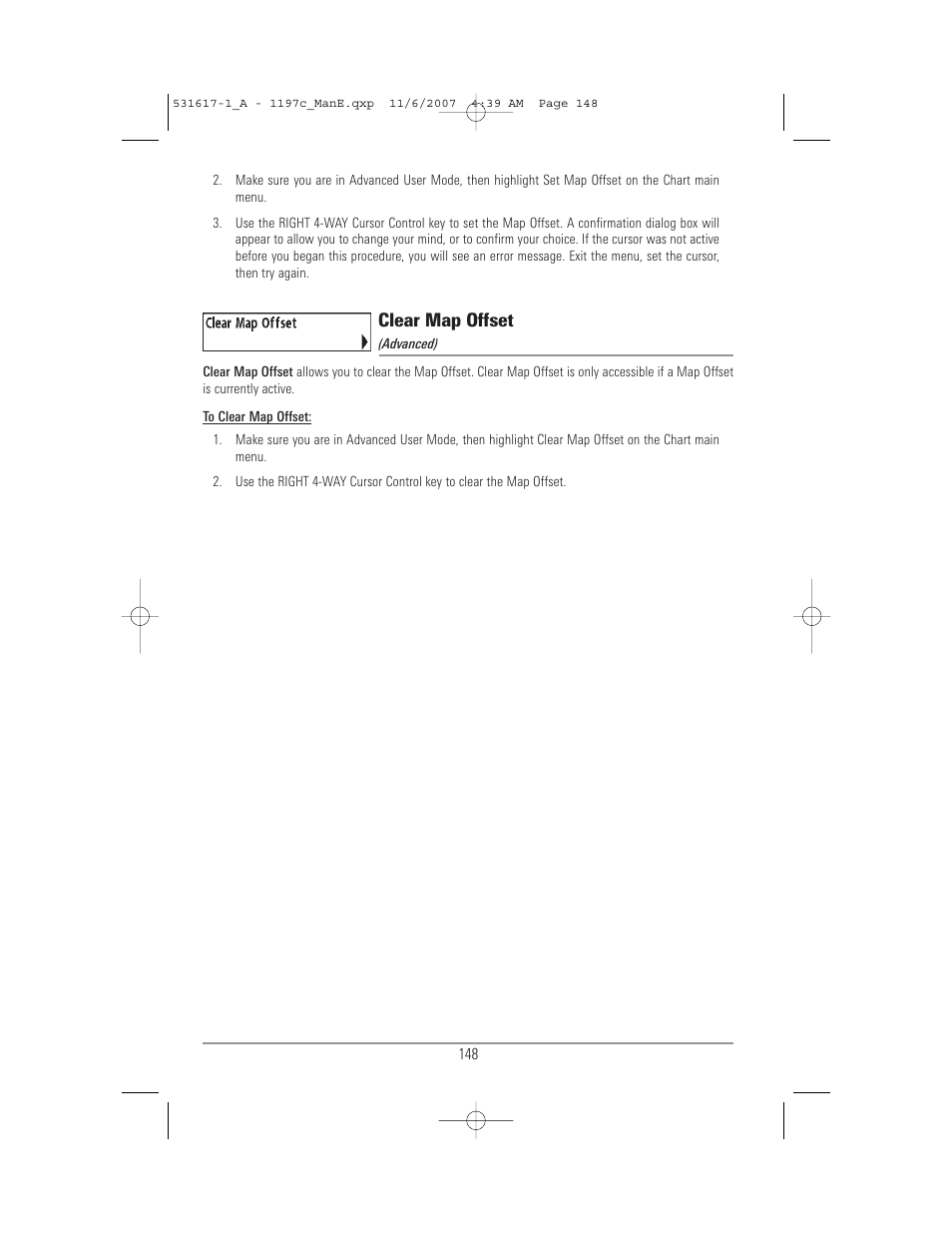 Clear map offset | Humminbird 1197C SI User Manual | Page 156 / 196