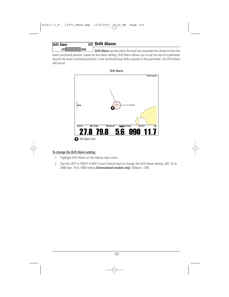 Drift alarm | Humminbird 1197C SI User Manual | Page 161 / 196