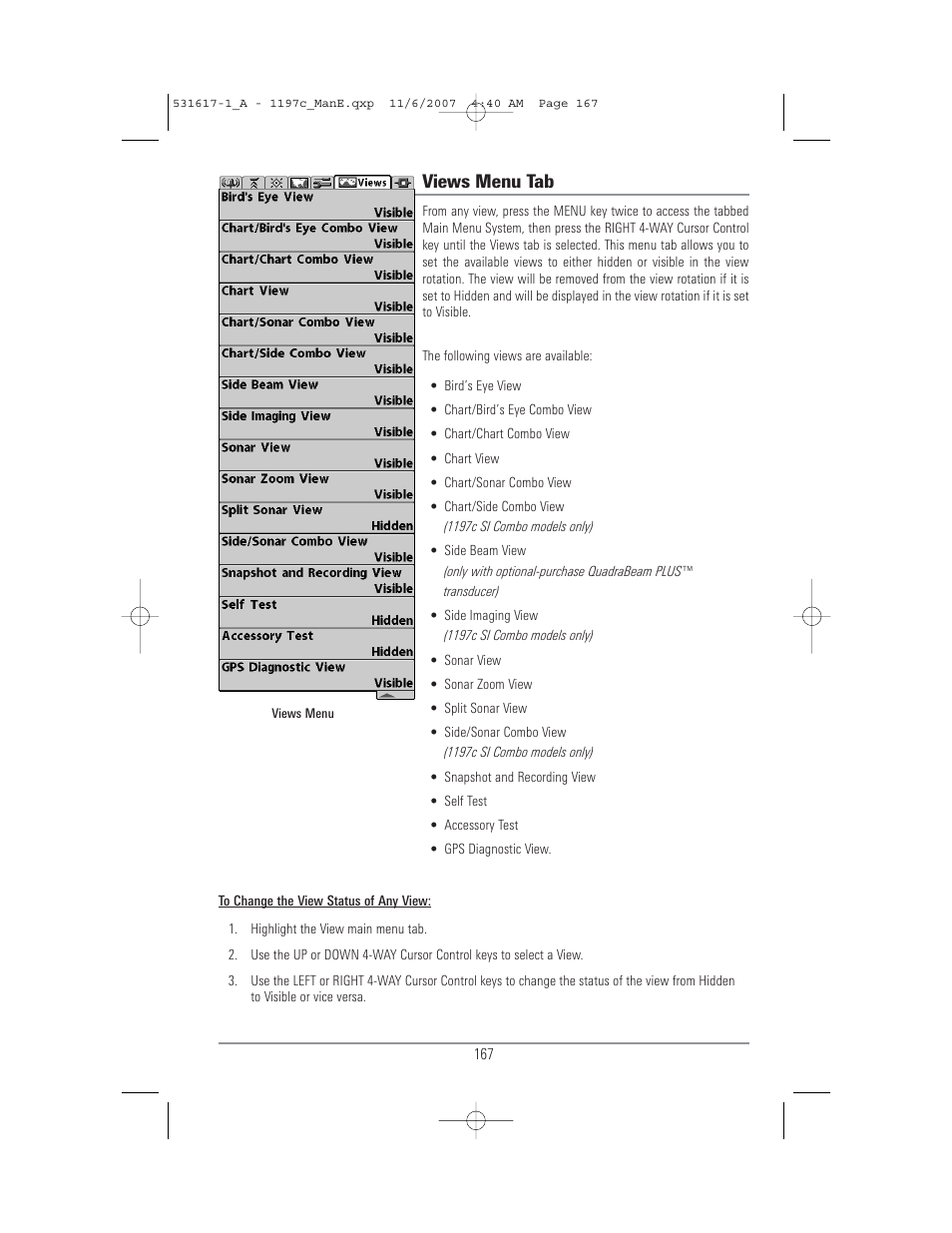 Views menu tab | Humminbird 1197C SI User Manual | Page 175 / 196