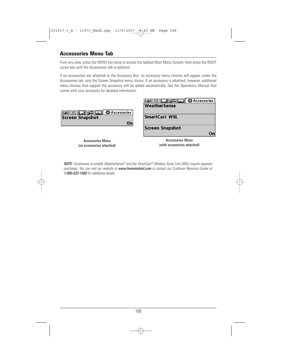 Accessories menu tab | Humminbird 1197C SI User Manual | Page 176 / 196