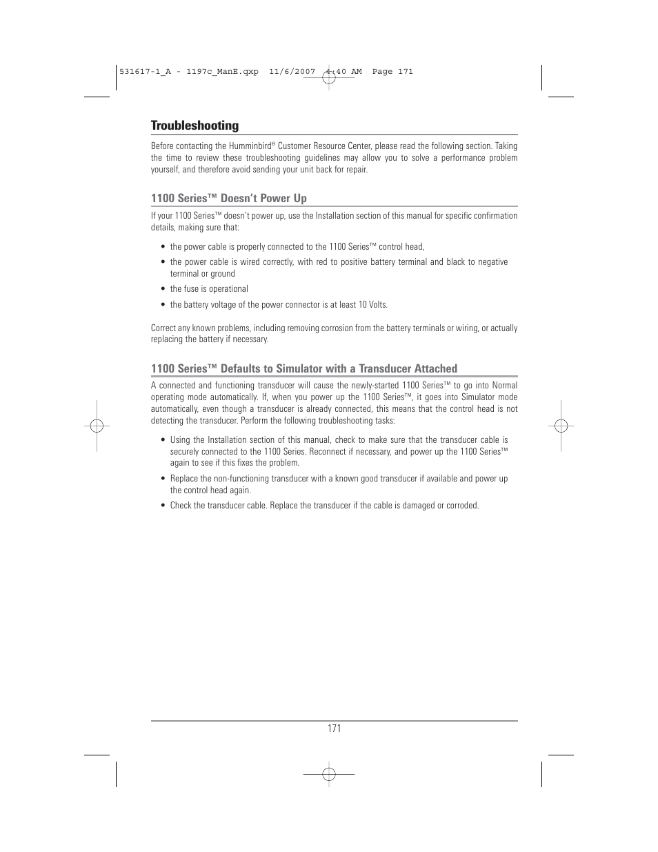 Troubleshooting | Humminbird 1197C SI User Manual | Page 179 / 196