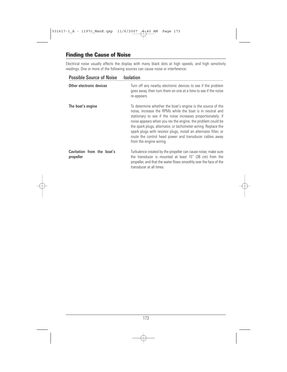 Finding the cause of noise | Humminbird 1197C SI User Manual | Page 181 / 196