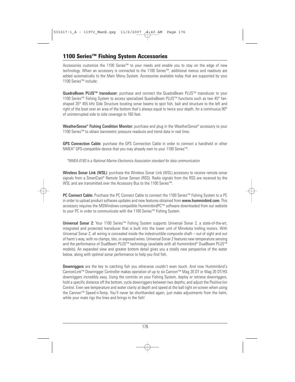 1100 series™ fishing system accessories | Humminbird 1197C SI User Manual | Page 184 / 196