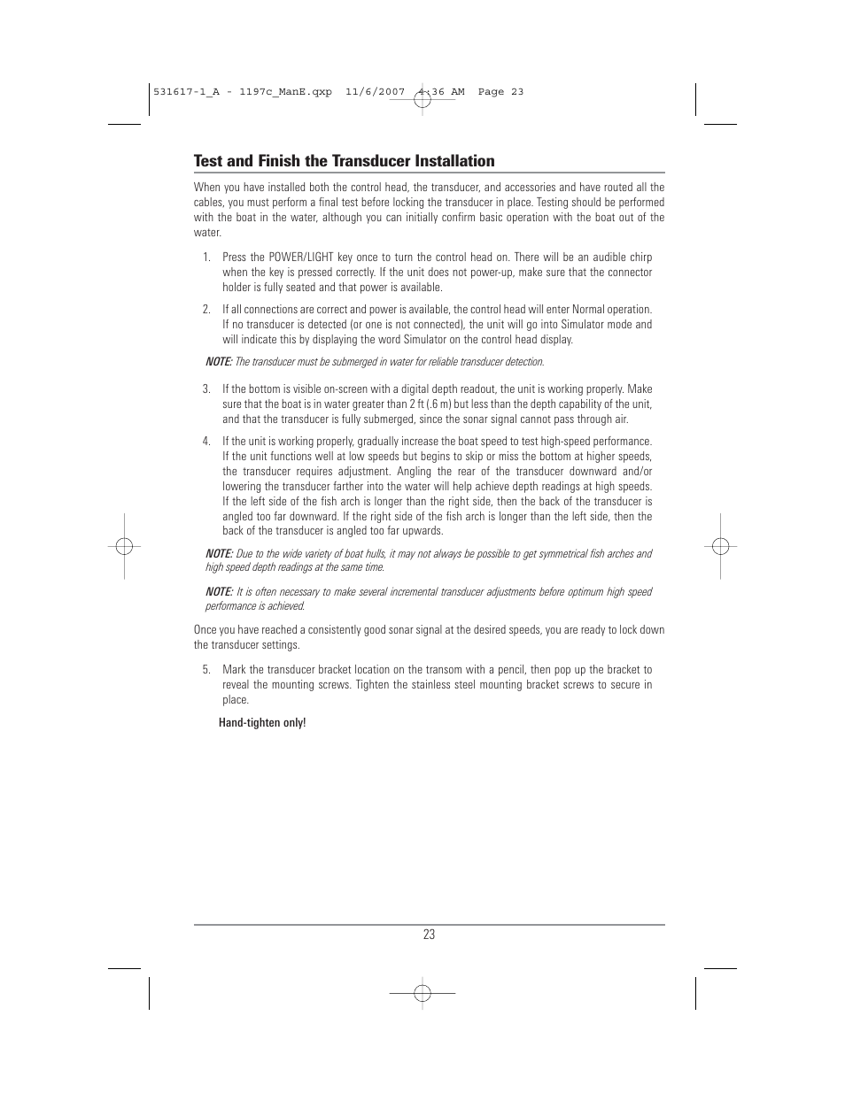 Test and finish the transducer installation | Humminbird 1197C SI User Manual | Page 31 / 196