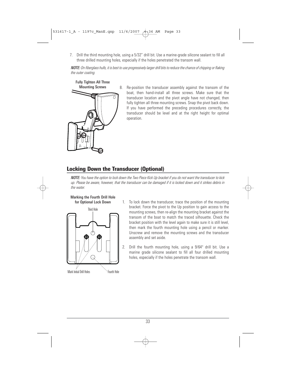 Locking down the transducer (optional) | Humminbird 1197C SI User Manual | Page 41 / 196