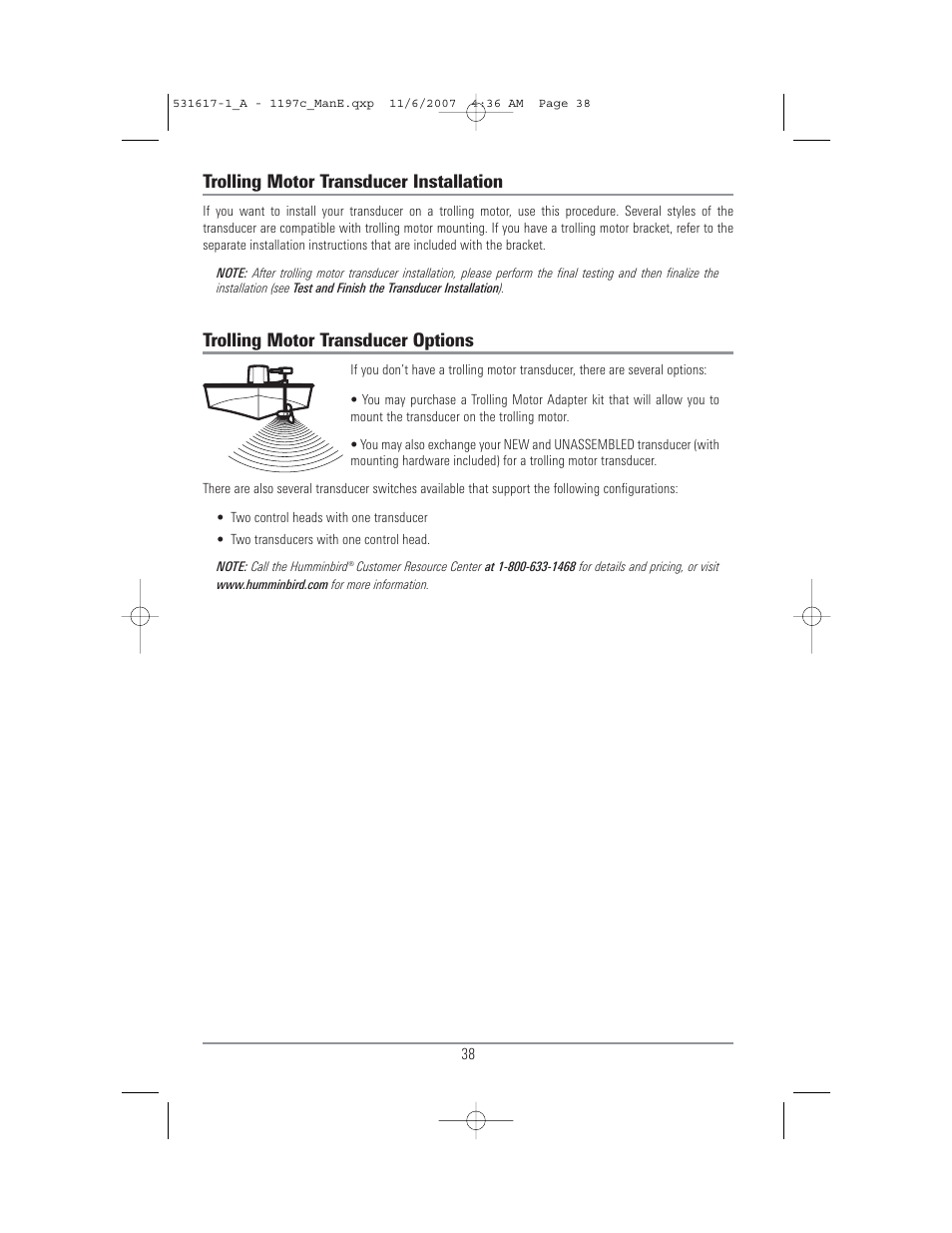 Trolling motor transducer installation, Trolling motor transducer options | Humminbird 1197C SI User Manual | Page 46 / 196