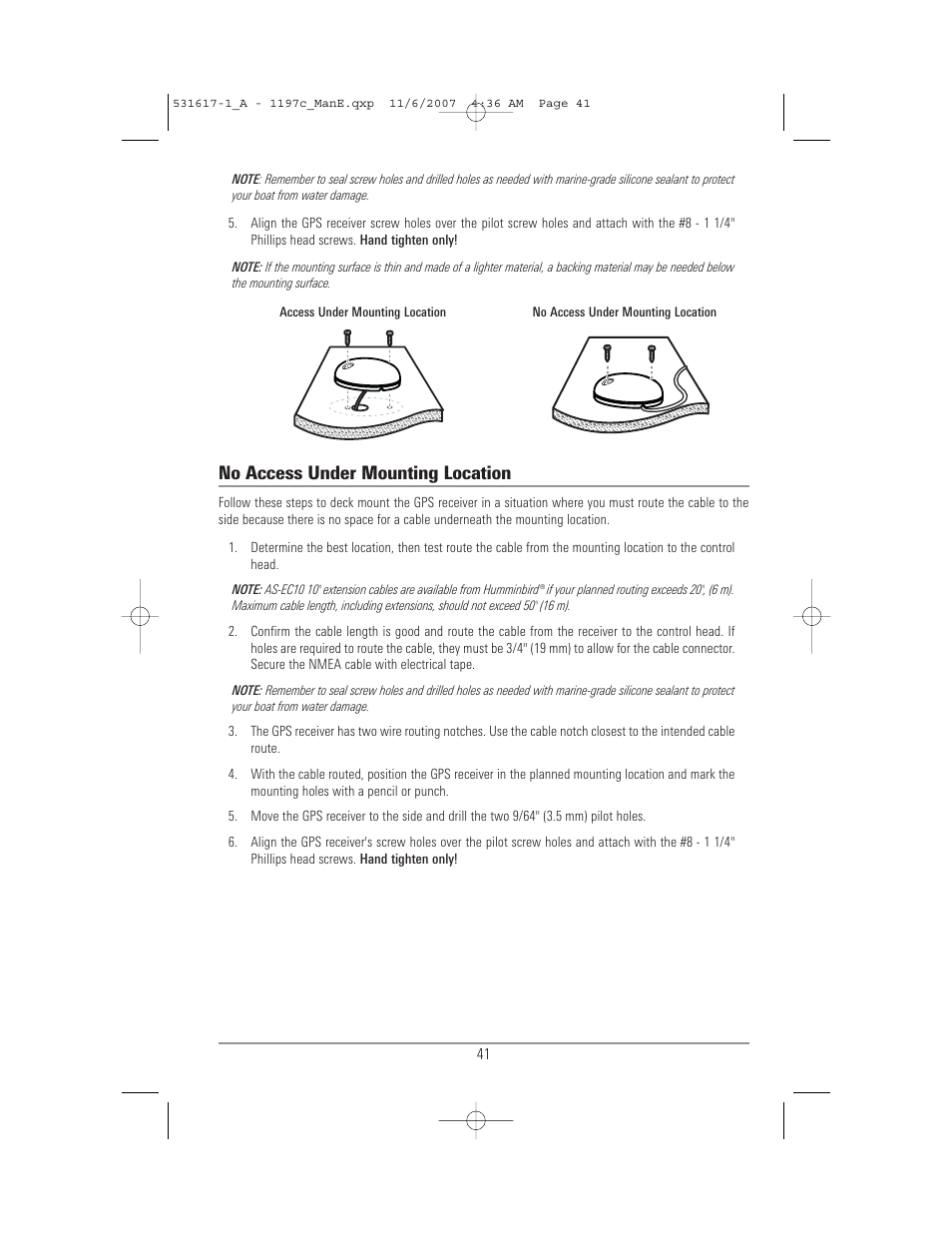 No access under mounting location | Humminbird 1197C SI User Manual | Page 49 / 196