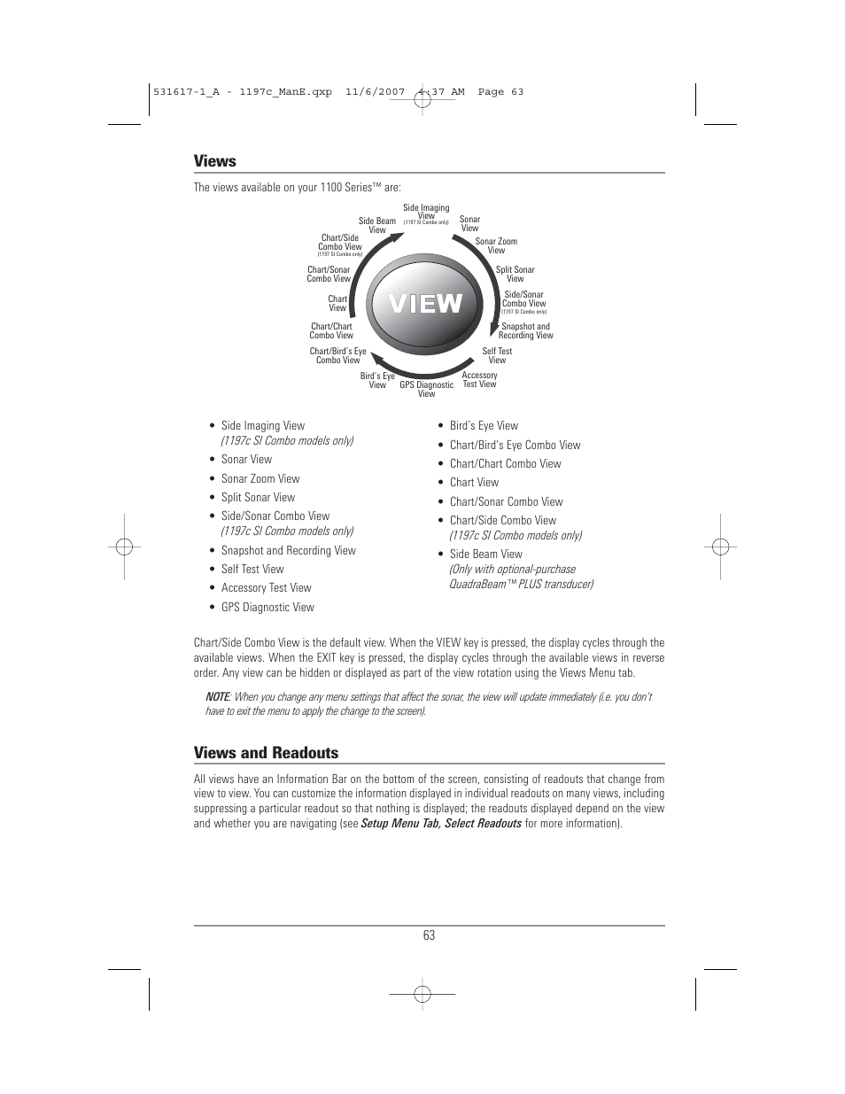 Views, Views and readouts | Humminbird 1197C SI User Manual | Page 71 / 196