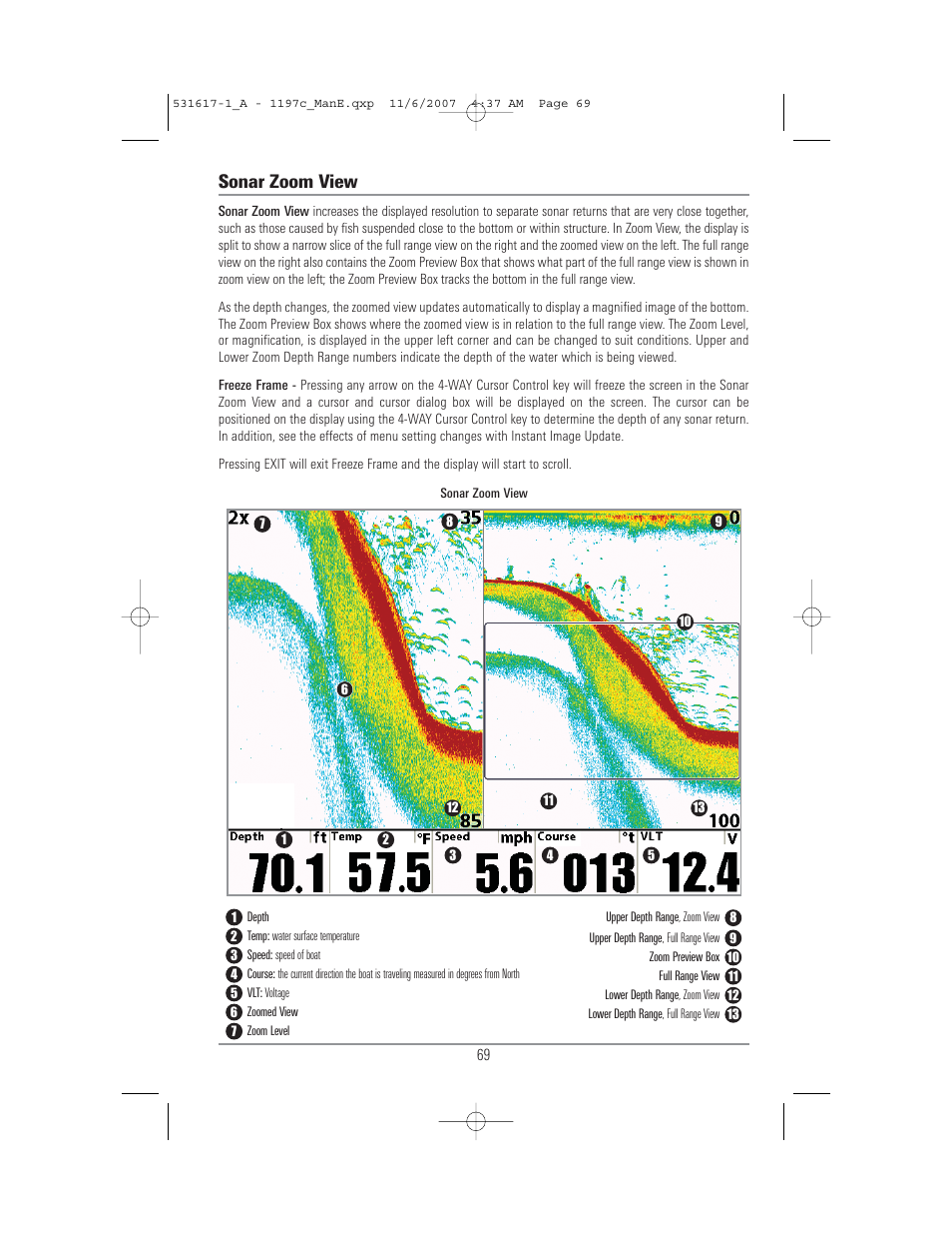 Sonar zoom view | Humminbird 1197C SI User Manual | Page 77 / 196