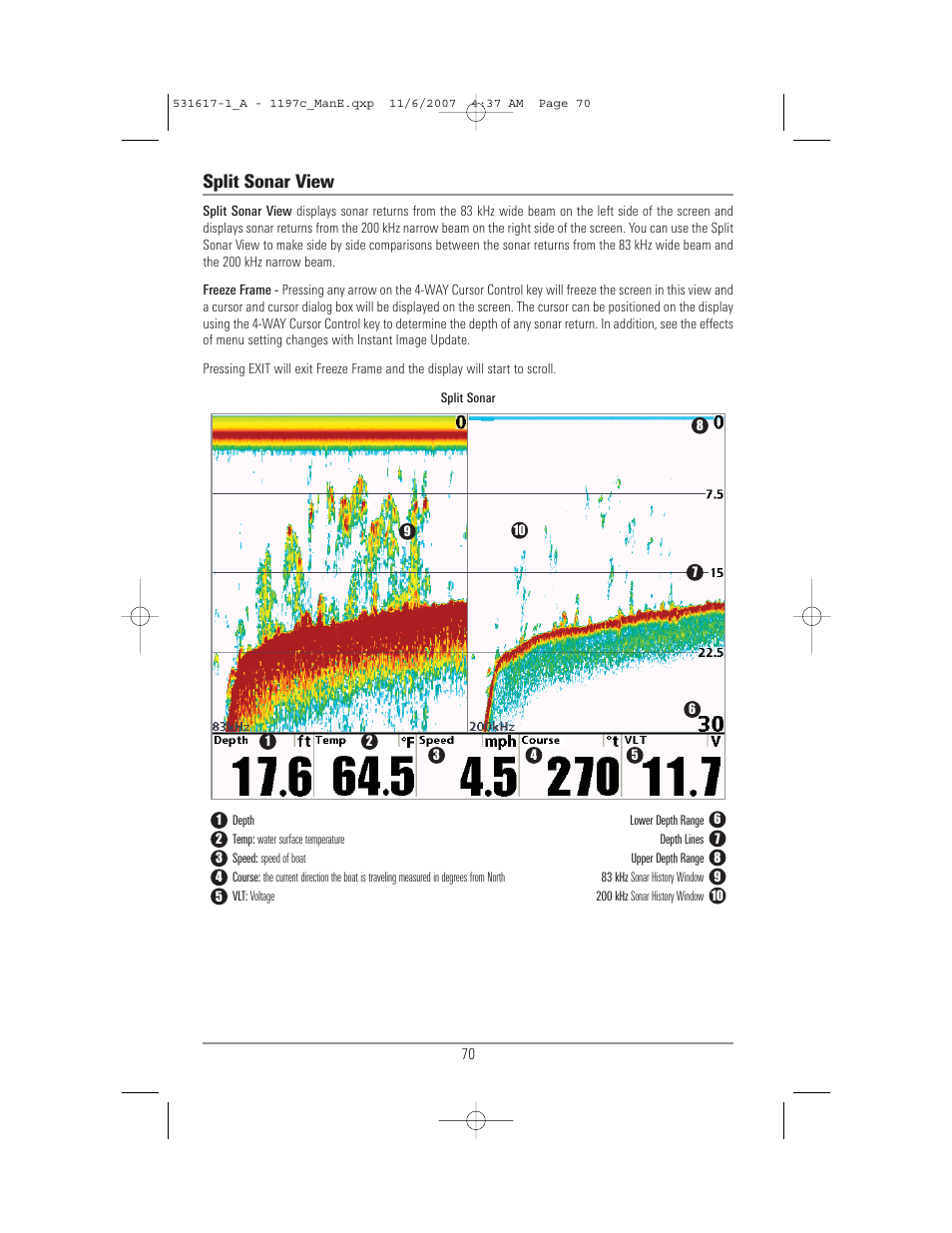 Split sonar view | Humminbird 1197C SI User Manual | Page 78 / 196