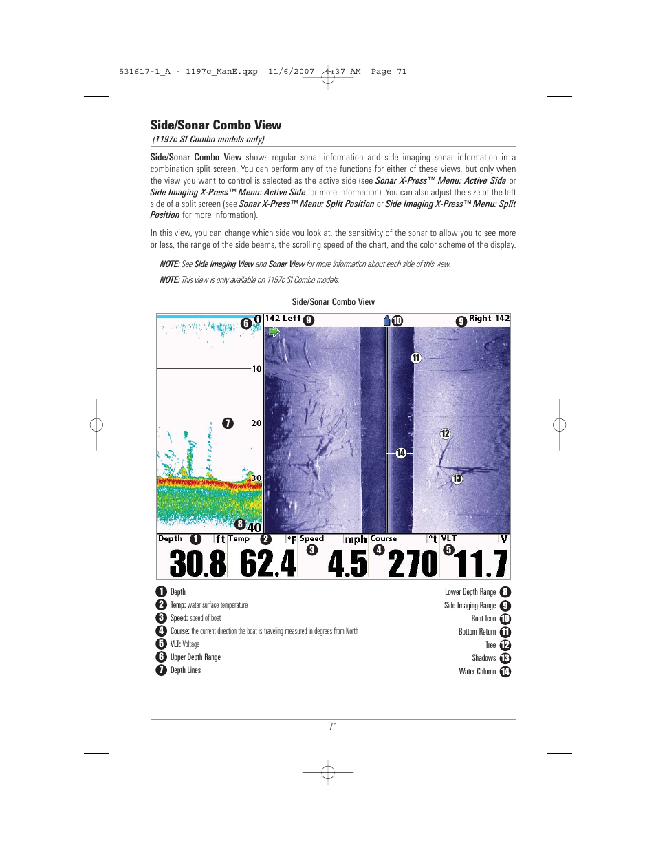 Side/sonar combo view | Humminbird 1197C SI User Manual | Page 79 / 196